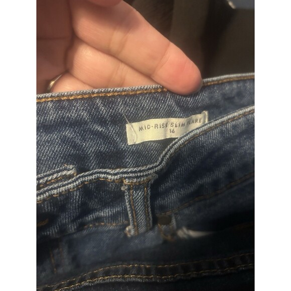 Wonderly Mid Rise Slim Flare Distressed Jeans Dark Blue Denim Size 16 Curvy Plus - Picture 4 of 9